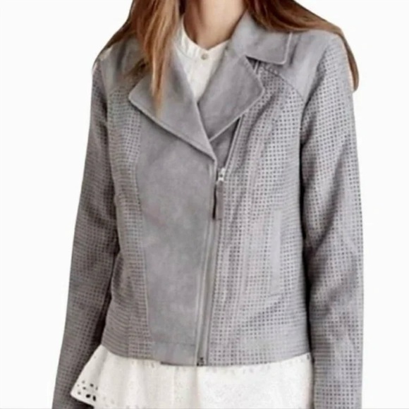 Anthropologie Hei Hei Vegan Gray Soft Moto Perforated Jacket Size Small - Picture 1 of 7